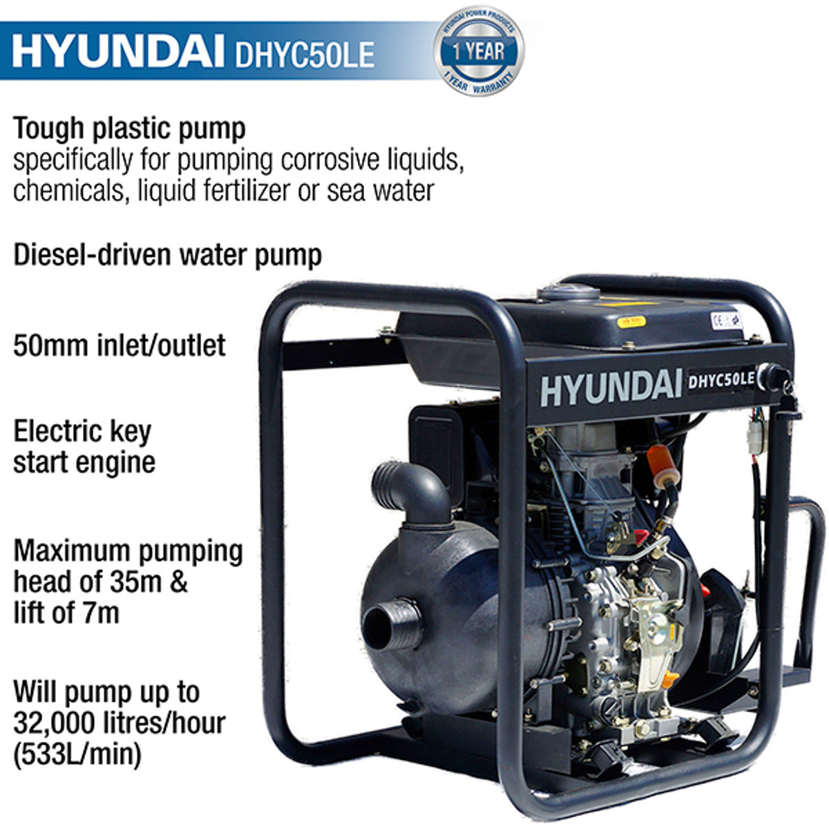 Hyundai DHYC50LE Diesel Chemical Water Pump 3.6L
