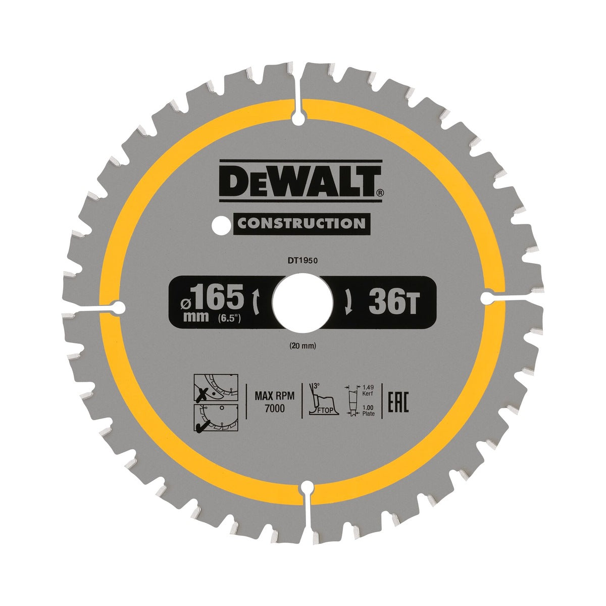 Dewalt DT90270-QZ 165mm x 20mm 24T & 36T Construction Circular Saw Blades Pack of 2