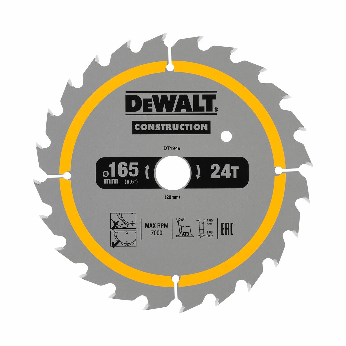 Dewalt DT90270-QZ 165mm x 20mm 24T & 36T Construction Circular Saw Blades Pack of 2