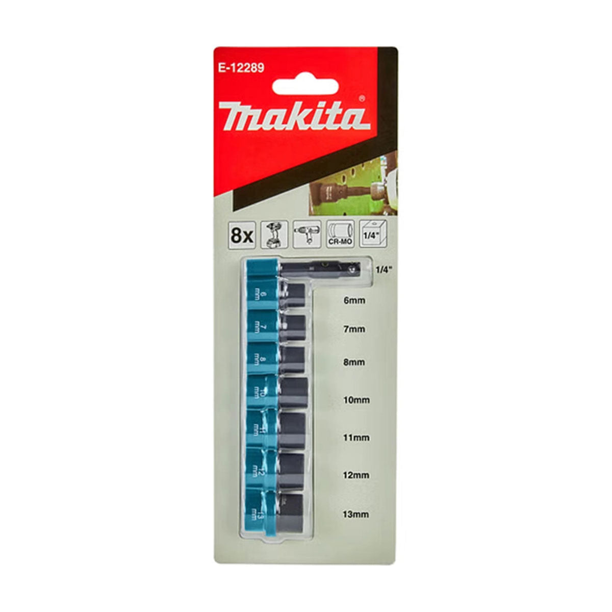 Makita E-12289 1/4" Impact Socket Set 8 Piece