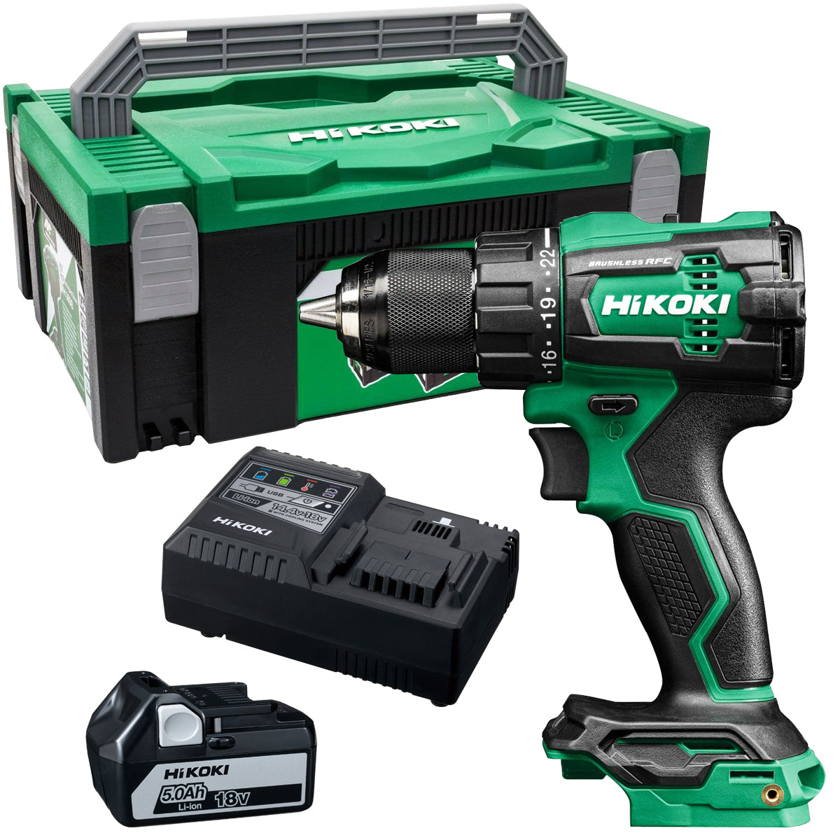 Hikoki DV18DEW2Z 18V Brushless Combi Drill with 1 x 5.0Ah Battery Charger & Case