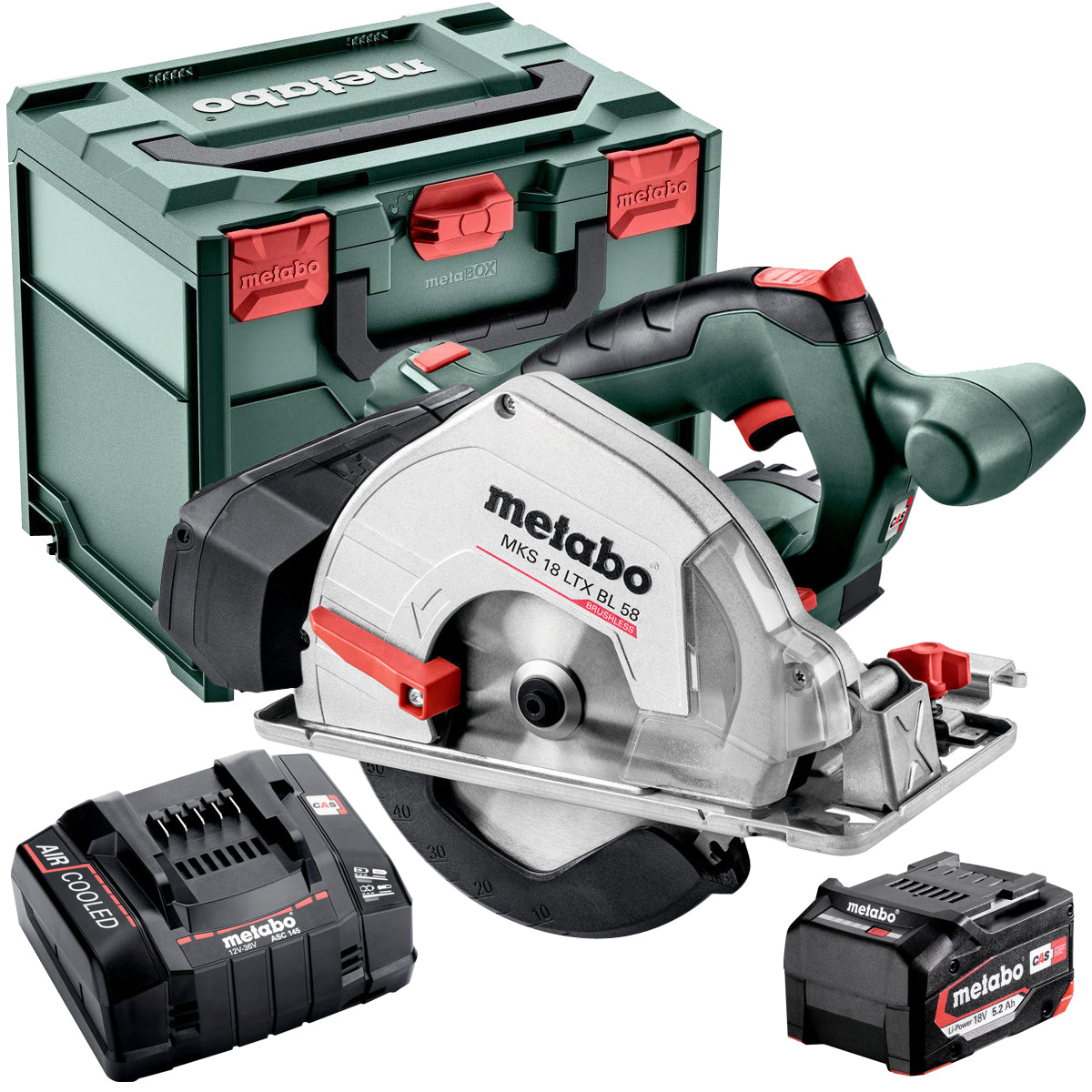 Metabo MKS 18 LTX BL 58 18V Brushless 165mm Circular Saw with 1 x 5.2Ah Battery Charger & Metabox