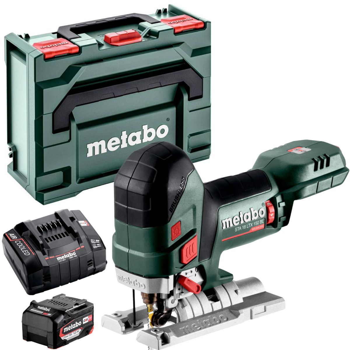 Metabo STA 18 LTX 150 BL 18V Brushless Body Grip Jigsaw with 1 x 5.2Ah Battery Charger & Metabox