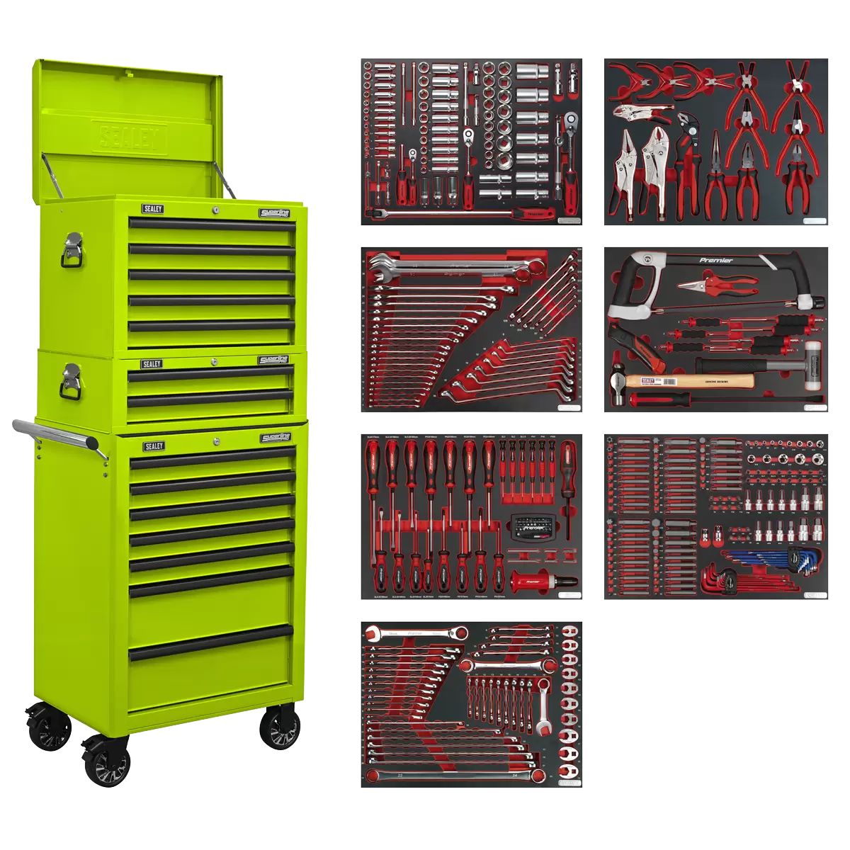 Sealey TBTPCOMBO7 Superline PRO Tool Chest Combination 14 Drawer with 446pc Tool Kit Green