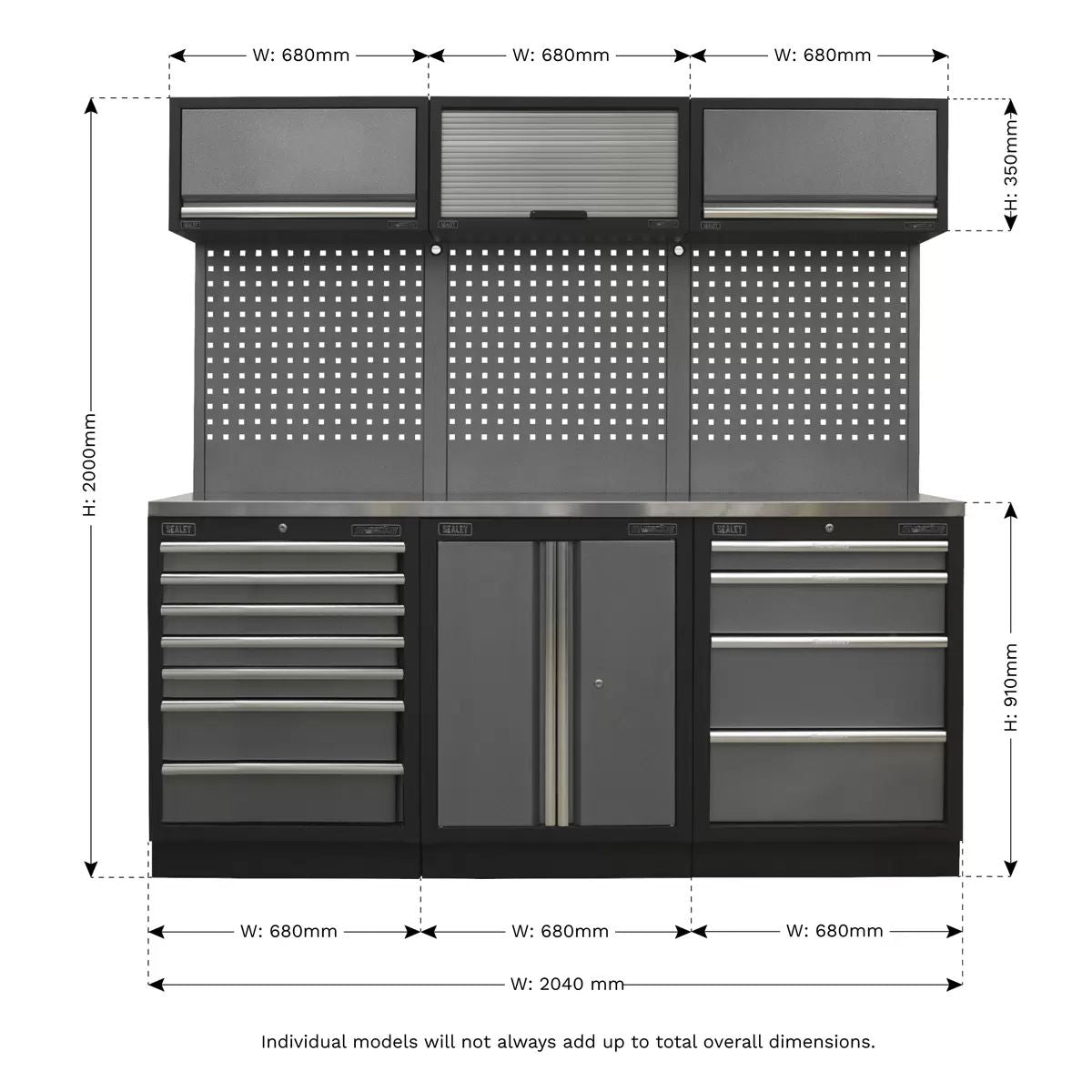 Sealey APMSSTACK07SS Modular Storage 2.0m System Combo Stainless Steel Worktop