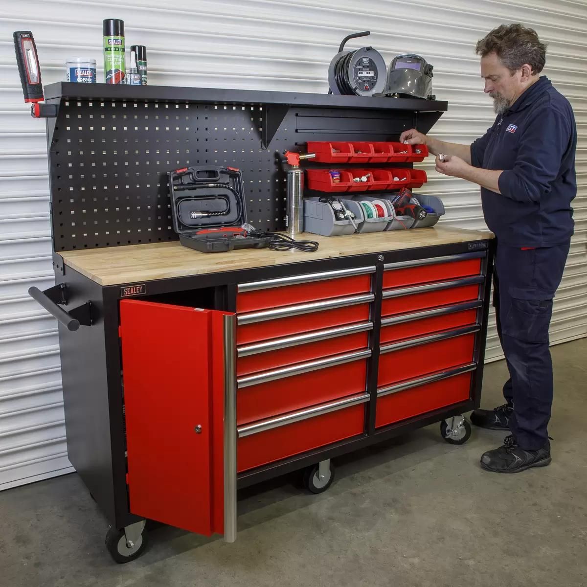 Sealey AP6310 10 Drawer Mobile Workstation with Backboard