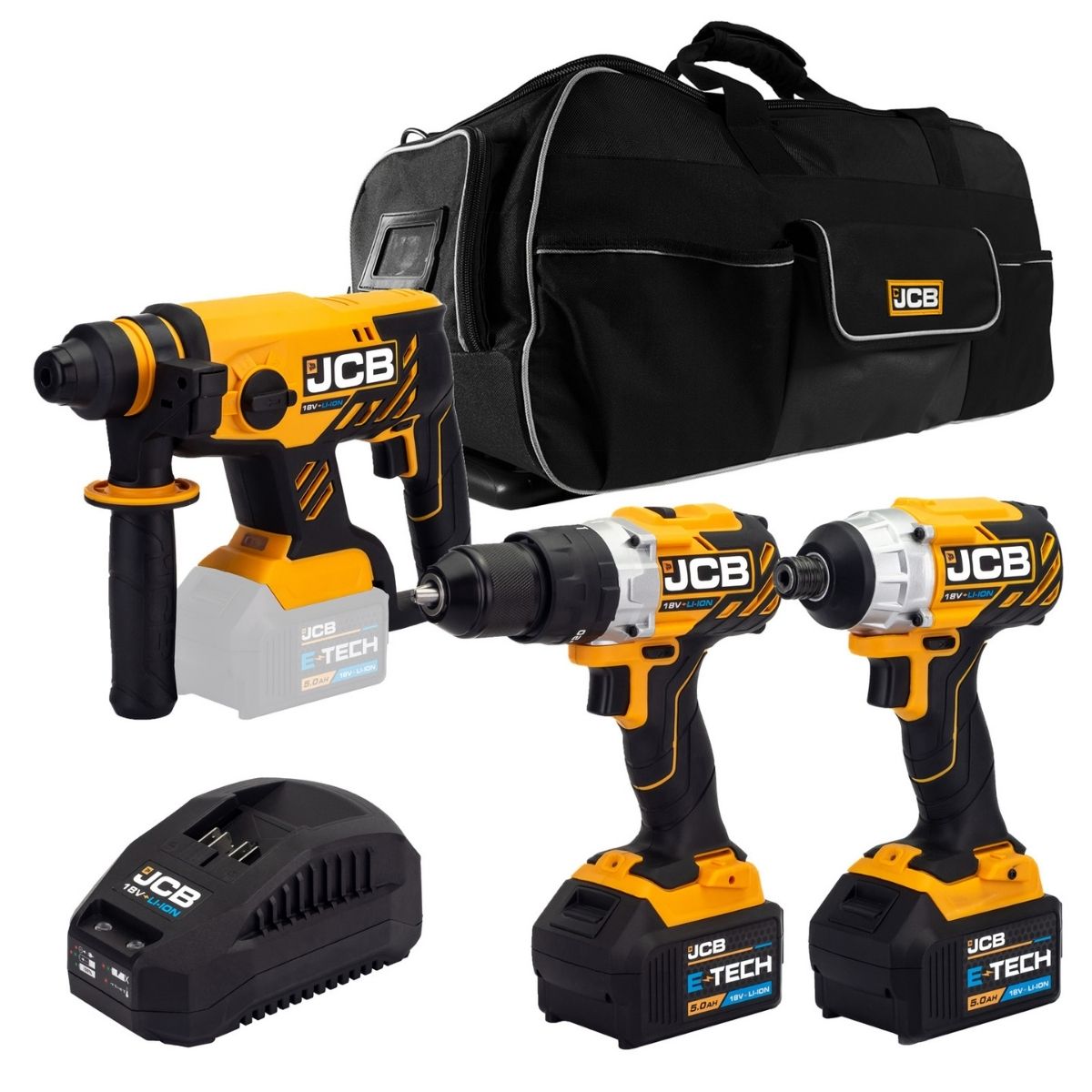 JCB 21-18BL3PK-5 18V Brushless 3 Piece Kit with 2 x 5.0Ah Batteries ,Charger & Bag