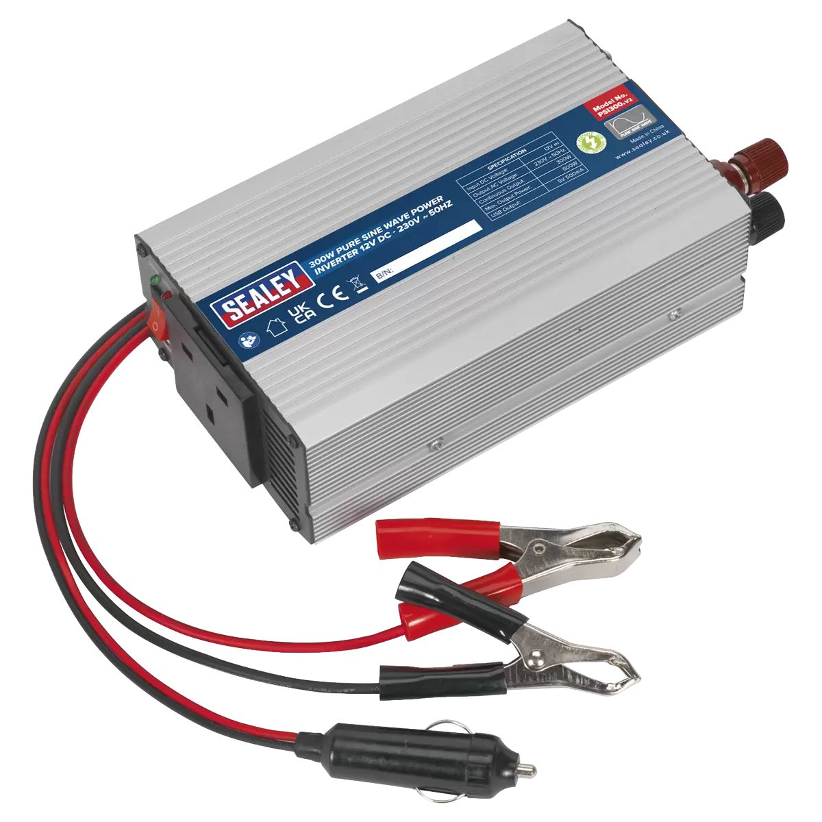 Sealey PSI300 Power Inverter Pure Sine Wave 12V/230V