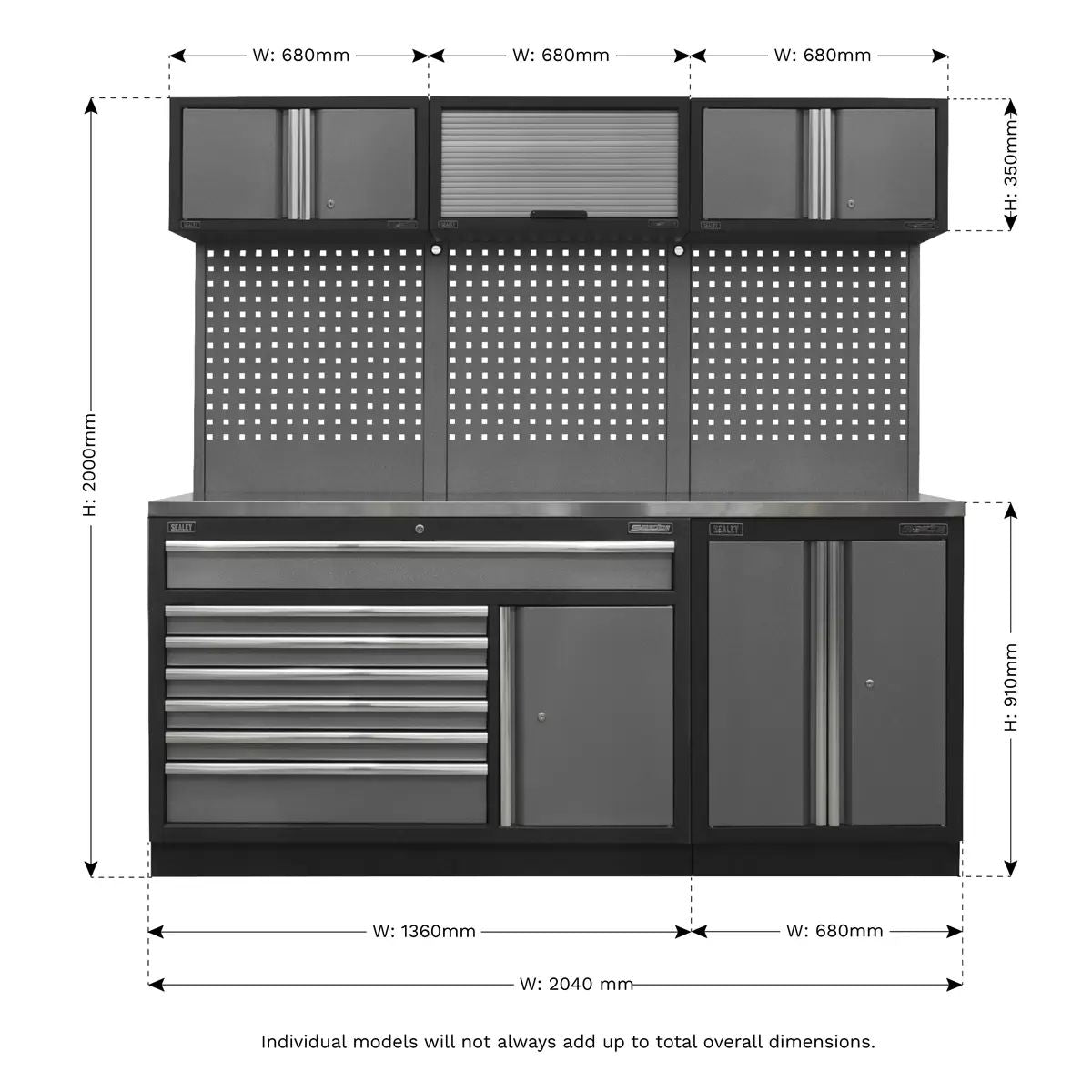 Sealey APMSSTACK11SS Superline Pro 2.04m Storage System Stainless Steel Worktop