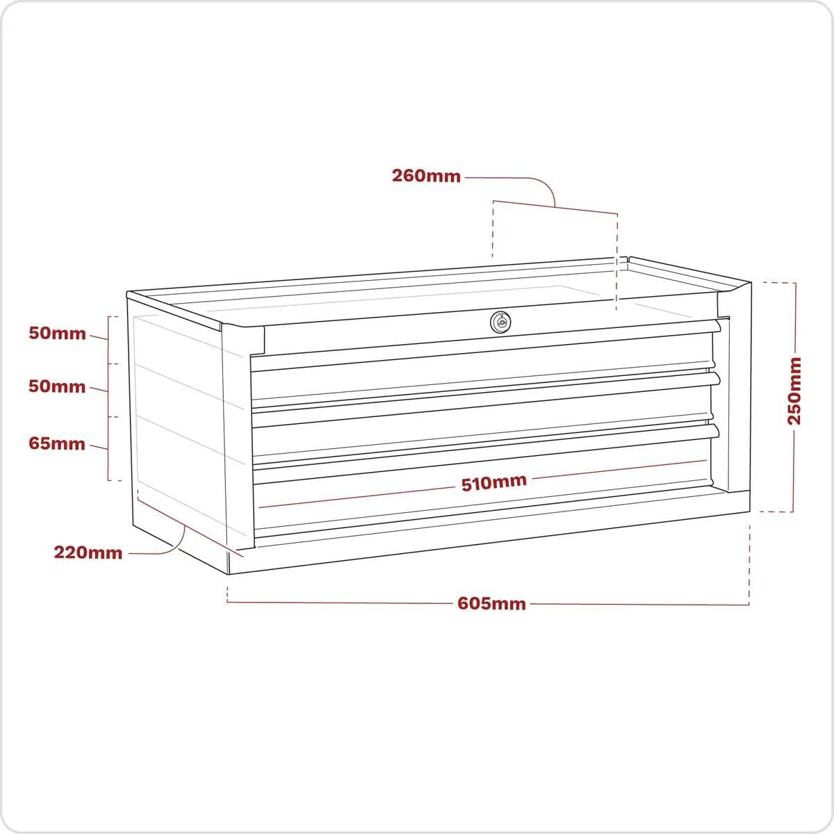 Sealey AP223 Mid-Box 3 Drawer with Ball-Bearing Slides-Red
