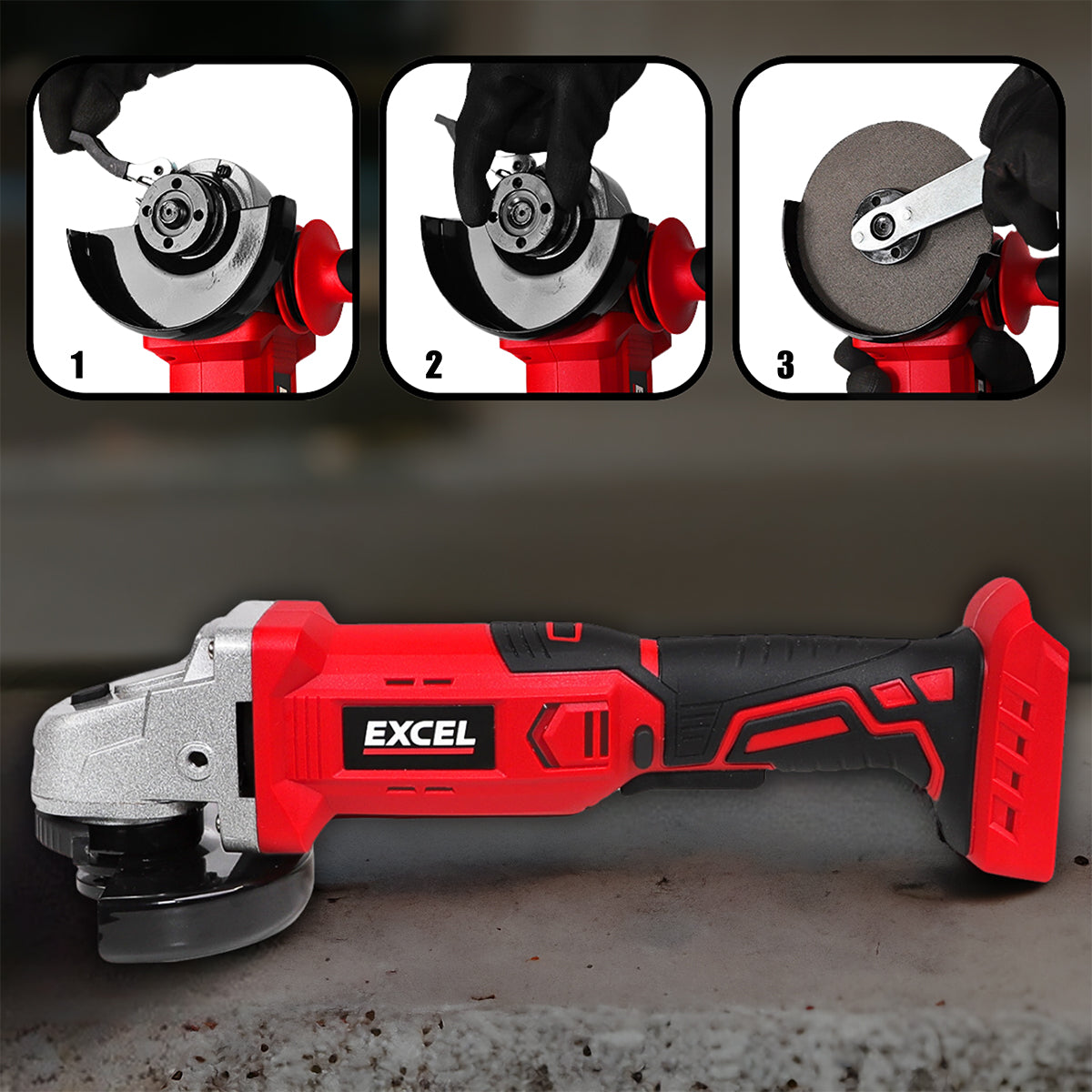 Excel 18V Cordless Angle Grinder 115mm with 1 x 2.0Ah Battery Charger & Bag