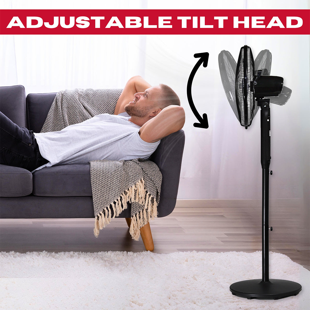 Excel 16" Height Adjustable Pedestal Fan Digital Touch Panel with Remote Control Black