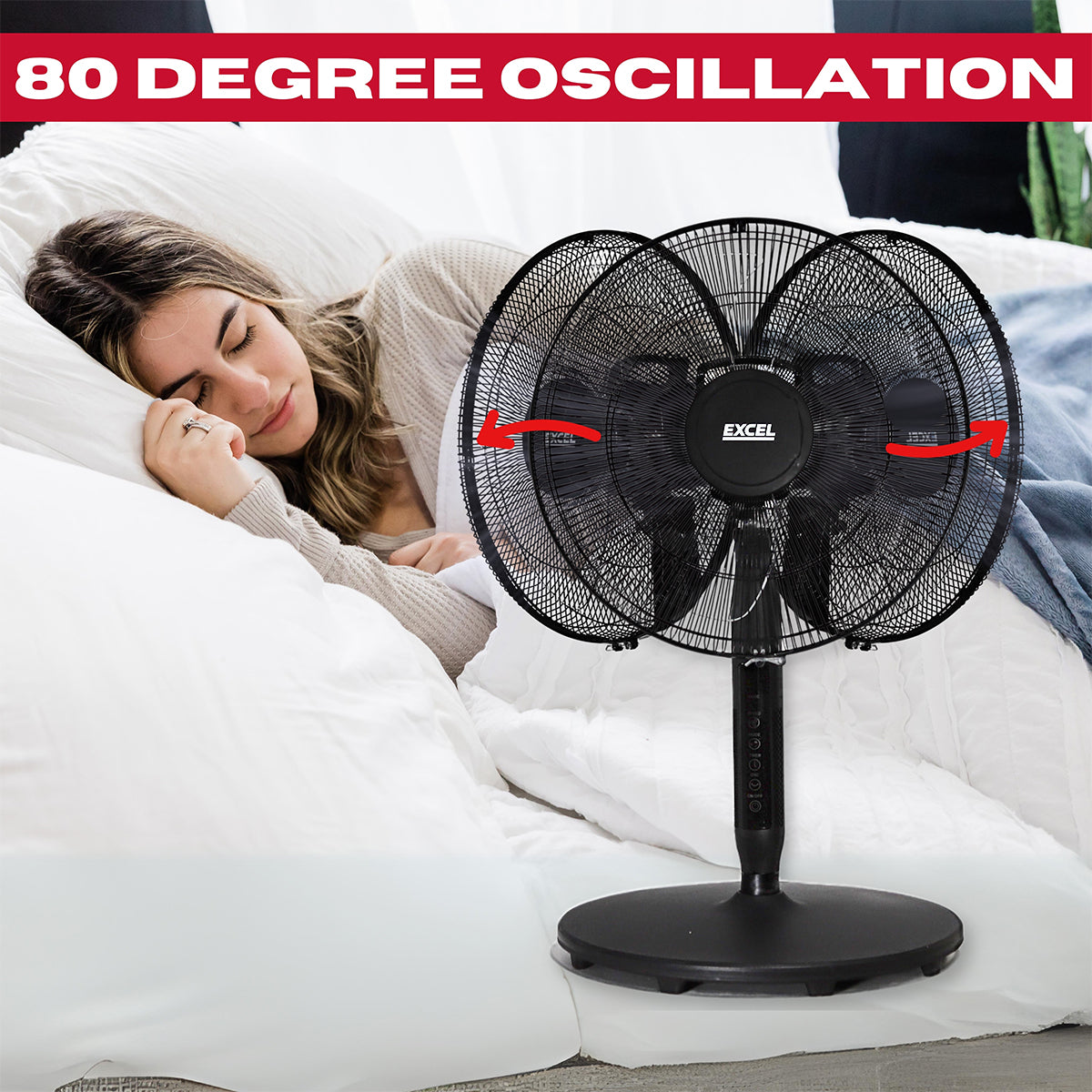 Excel 16" Height Adjustable Pedestal Fan Digital Touch Panel with Remote Control Black