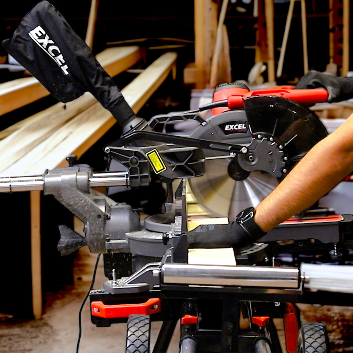 Excel 10" 255mm Sliding Mitre Saw Double Bevel 2000W/240V with Laser & Universal Wheel Stand