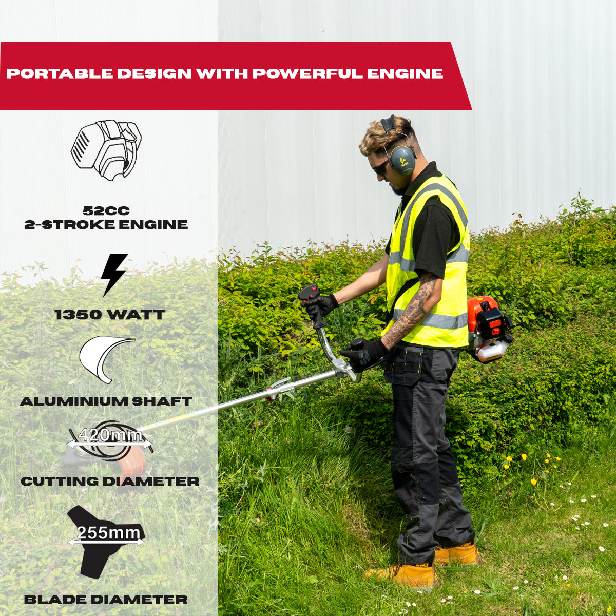 Excel 52cc 50cm Petrol Grass Trimmer & Brush Cutter 2-in-1 Multi Garden Tool with Engine Oil