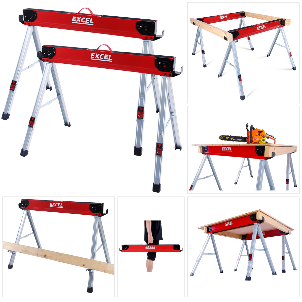 Excel Steel Sawhorse Heavy Duty Twin Pack 1178kg Capacity Item Condition Damaged Box