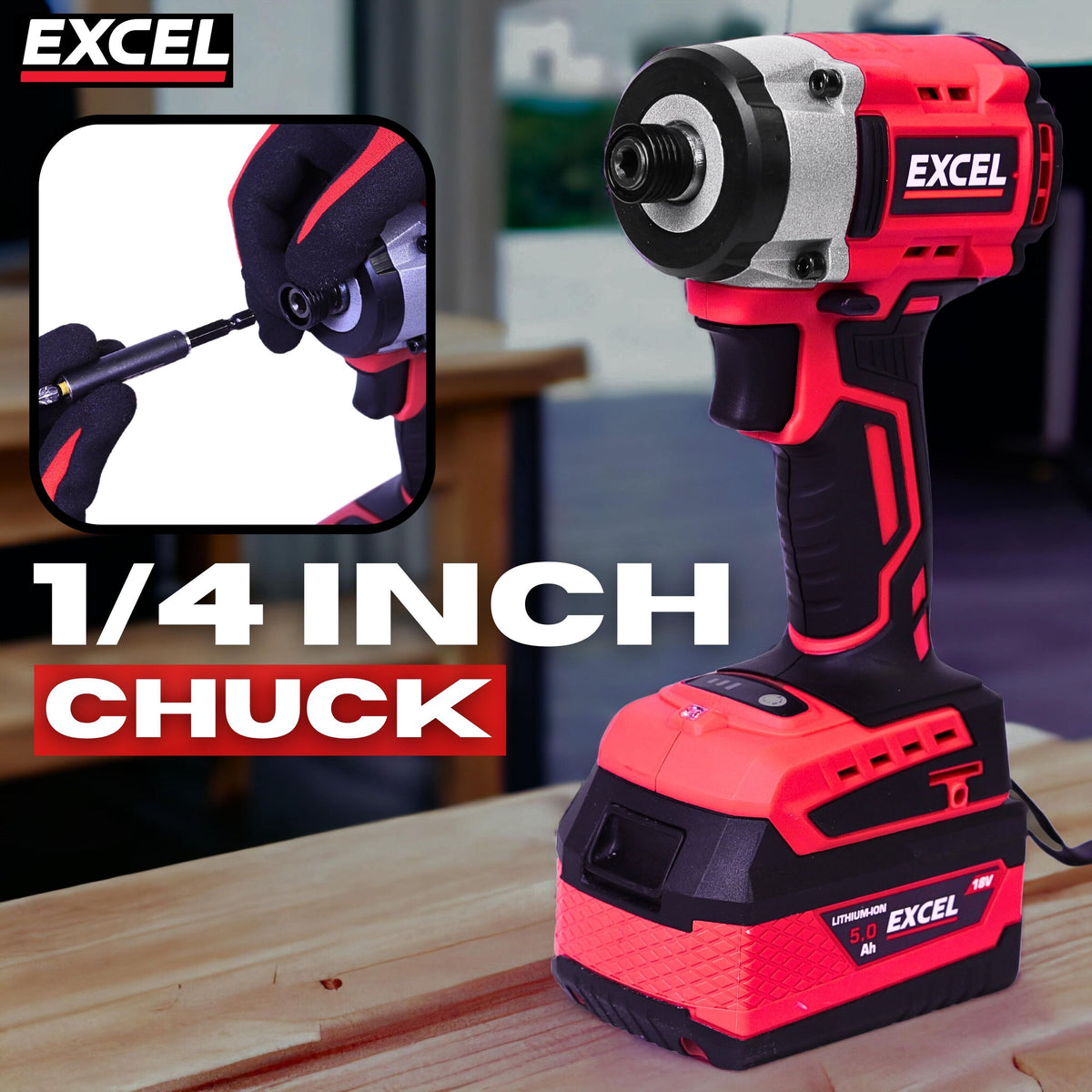 Excel 18V Cordless Brushless Impact Driver with 1 x 2.0Ah Battery Charger & Bag