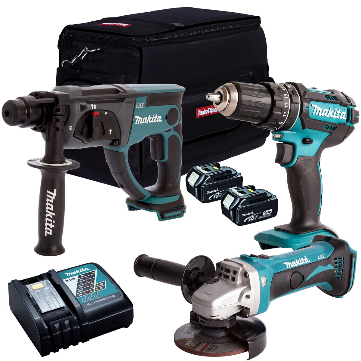 Makita 18V 3 Piece Power Tool Kit with 2 x 5.0Ah Battery & Charger T4TKIT-63