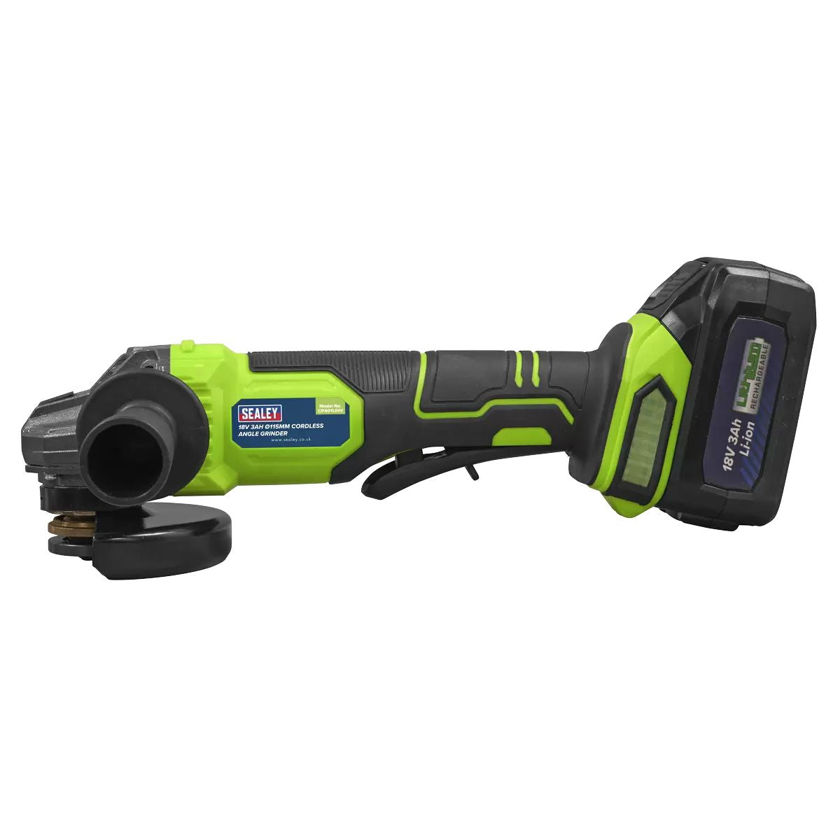 Sealey CP401LIHV 18V Angle Grinder 115mm 1 x 3Ah lithium-ion battery & 2.4A mains charger in a storage case