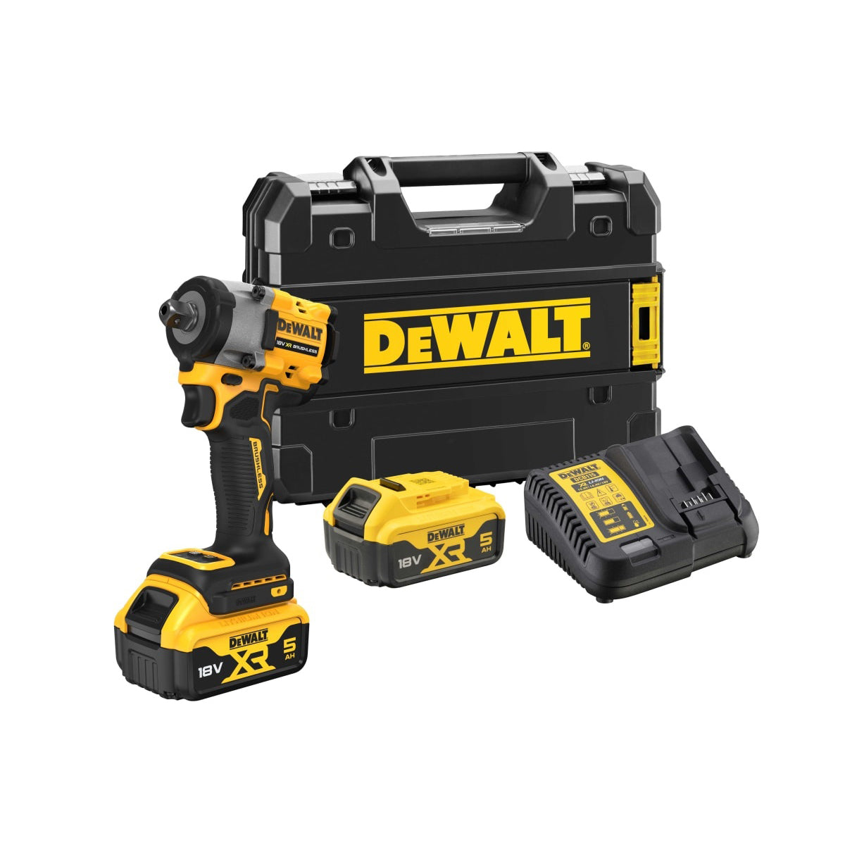 Dewalt DCF922P2T 18V XR Brushless 1/2" Impact Wrench With 2 x 5.0Ah Batteries Charger & Kitbox
