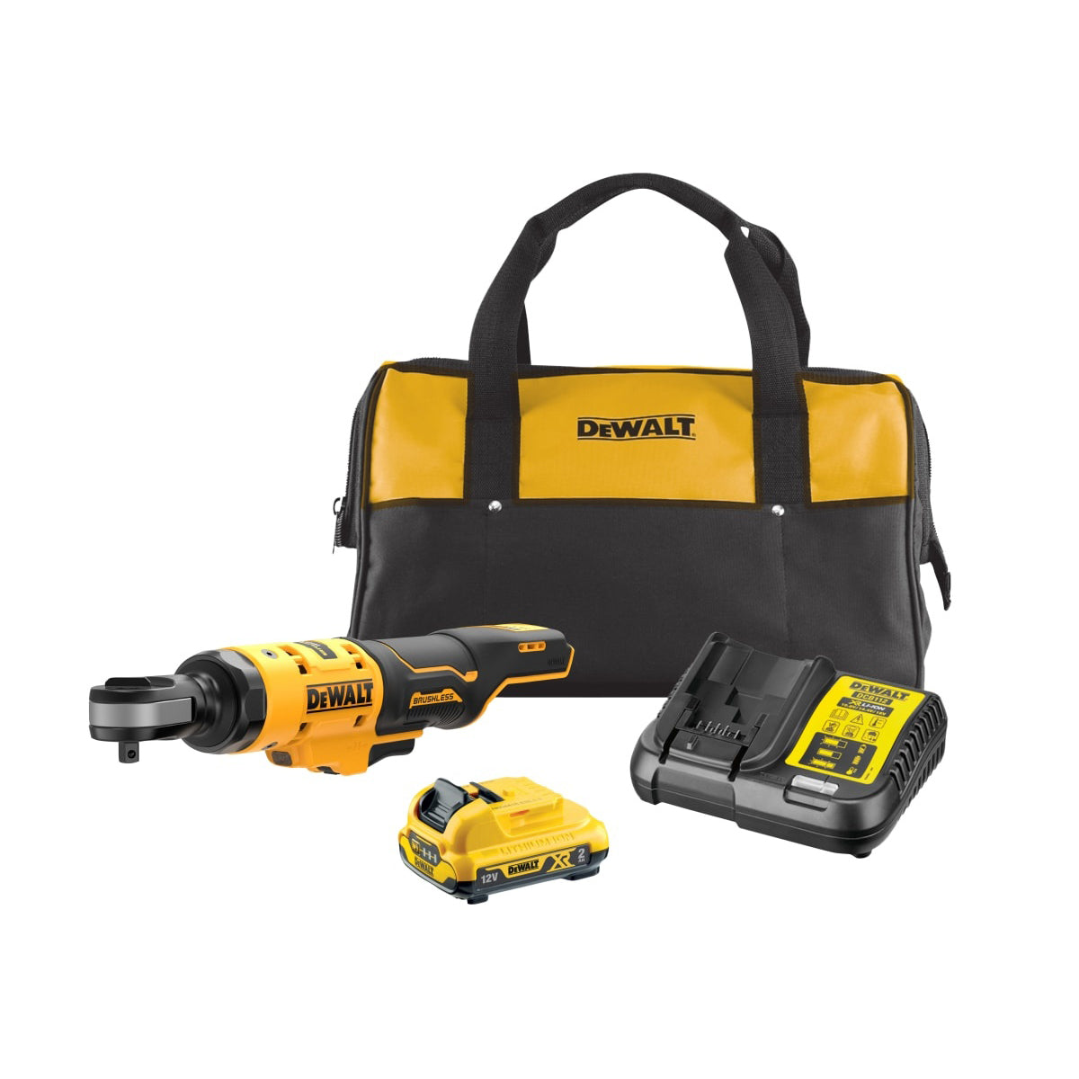DeWalt DCF503D1 12V XR 3/8'' Open Head Ratchet Kit 1 x 2.0Ah Battery, Charger & Soft Tool Bag