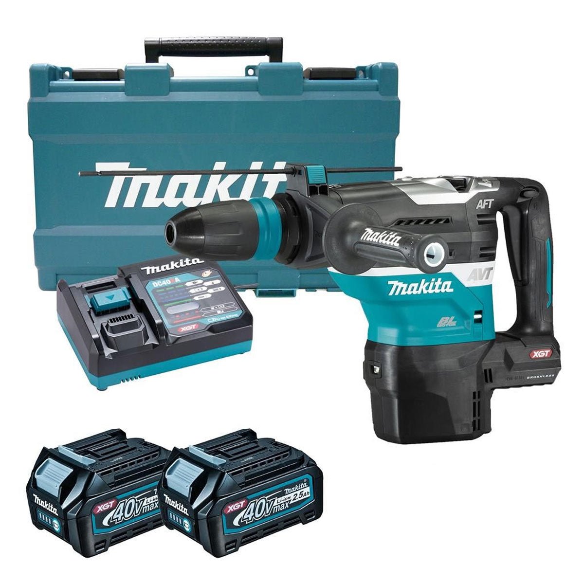 Makita HR005GD202 40V XGT Brushless Demolition Hammer Drill with 2 x 2.5Ah Battery, Charger & Case