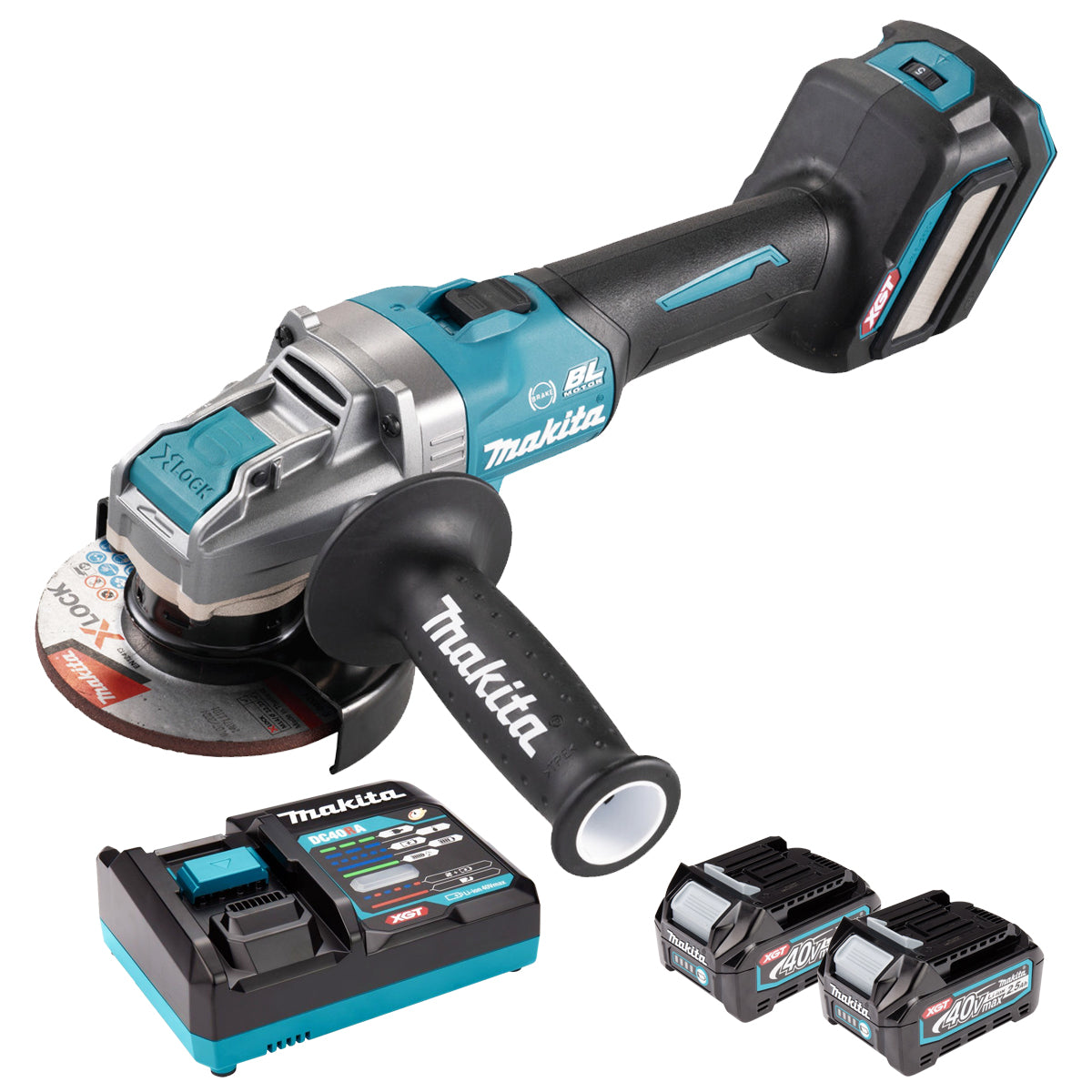 Makita GA041GD201 40V XGT X-Lock 125mm Angle Grinder with 2 x 2.5Ah Battery & Charger