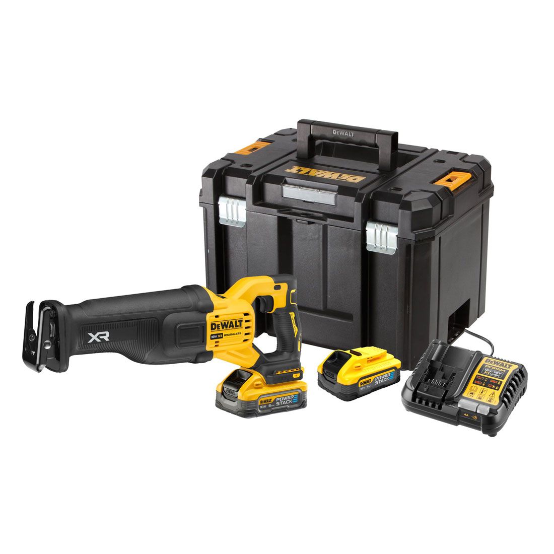 DeWalt DCS386H2T 18V XR Brushless Reciprocating Saw with 2 x 5.0Ah Powerstack Batteries Charger & Case