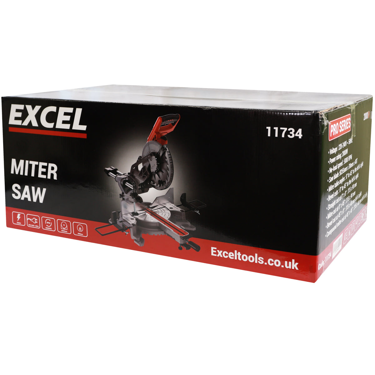 Excel 10" 255mm Sliding Mitre Saw Double Bevel 2000W/240V with Laser & Universal Wheel Stand