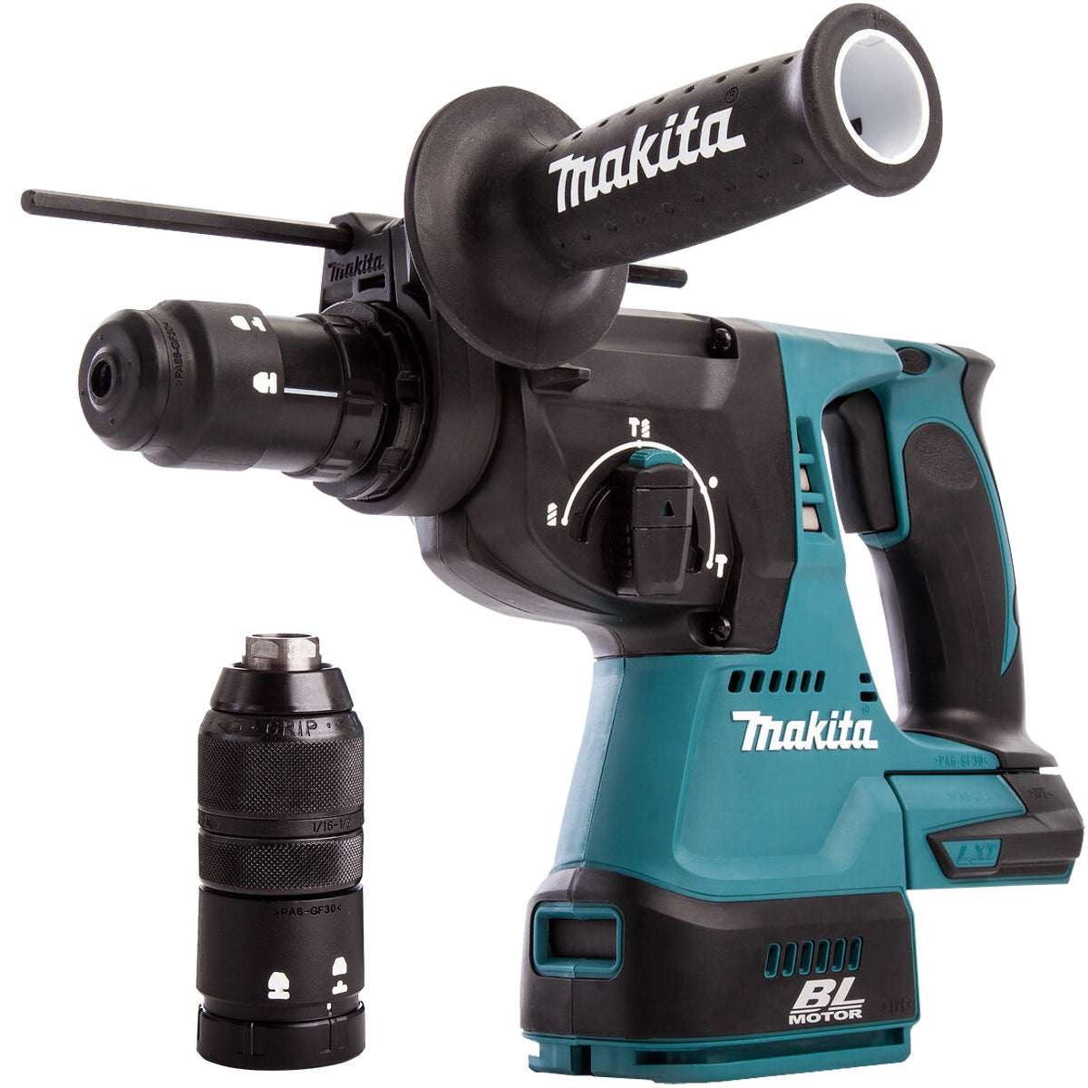 Makita DHR243Z 18V LXT Brushless 24mm SDS+ Rotary Hammer Drill With 4 Piece Chisel Set