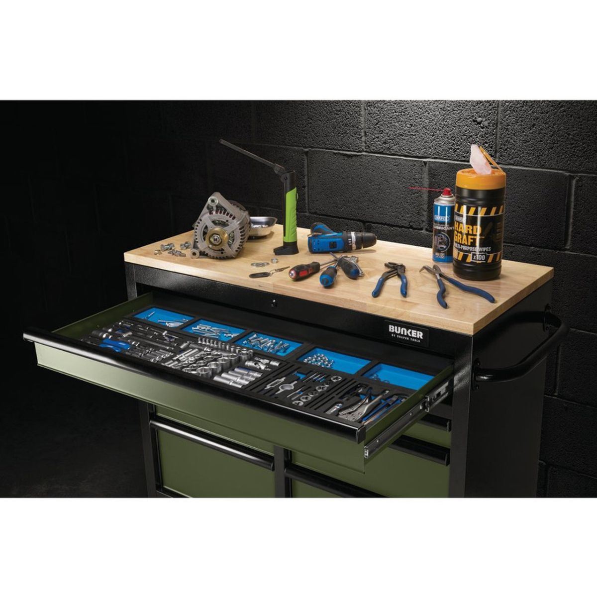 Draper B100-41GR BUNKER 41" Workbench Roller Tool Cabinet 7 Drawer Green 08221