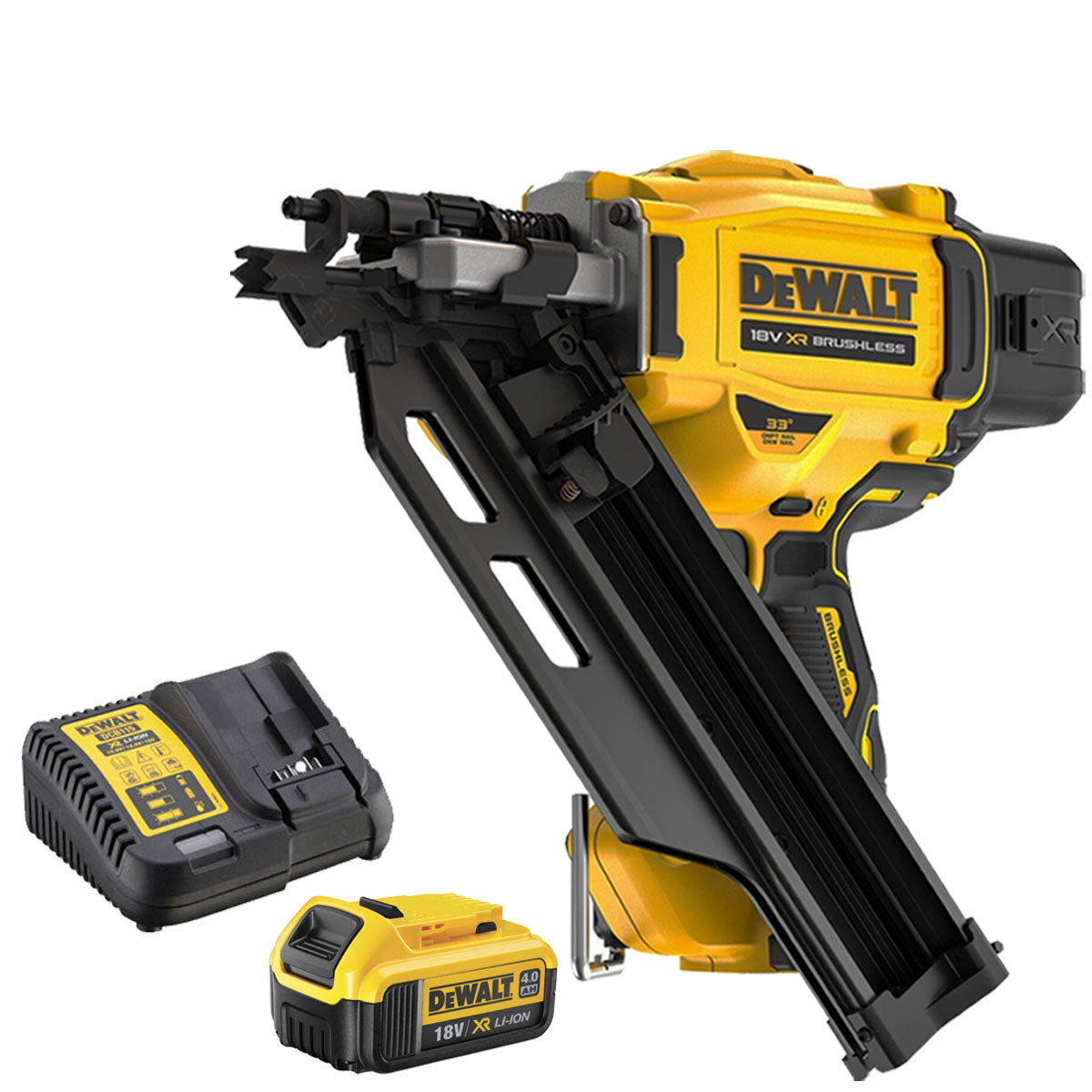 Dewalt DCN930 18V Brushless 90mm First Fix Framing Nailer with 1 x 4.0Ah Battery & Charger