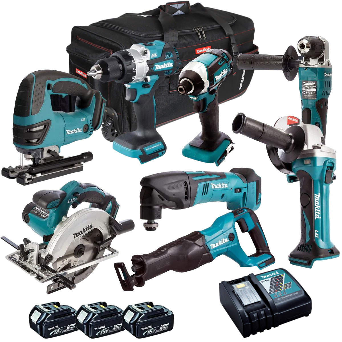 Makita 18V 8 Piece Cordless Kit with 3 x 5.0Ah Batteries T4TKIT-242
