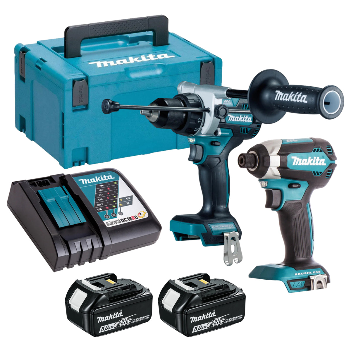 Makita 18V 2 Piece Power Tool Kit with 2 x 5.0Ah Batteries T4TKIT-16447