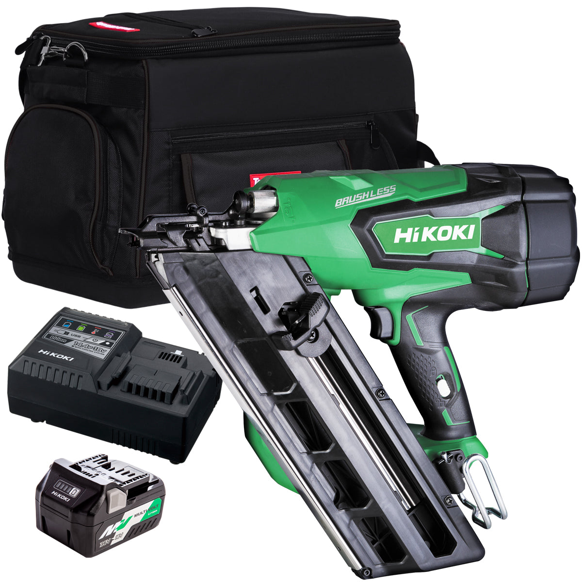 Hikoki NR1890DCJ6Z 18V Brushless First Fix Framing Nailer with 1 x 2.5Ah/5.0Ah Battery Charger & Bag
