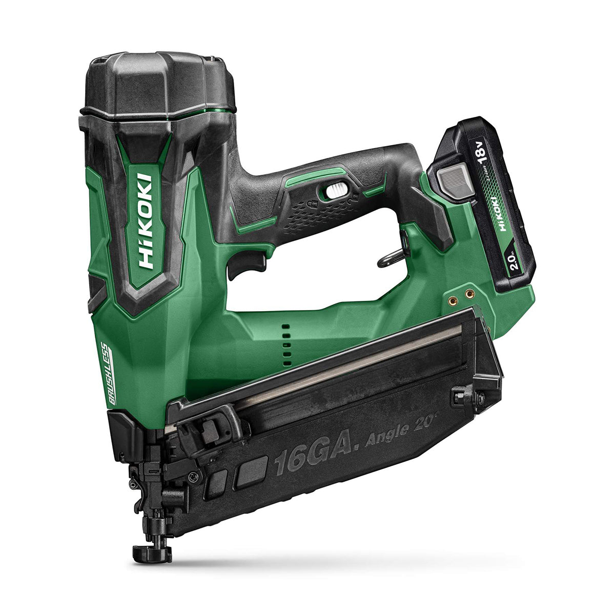 Hikoki NT1865DMBJYZ 18V Brushless 16G Second Fix Angled Finish Nail Gun with 2 x 2.0Ah Battery, Charger & Case