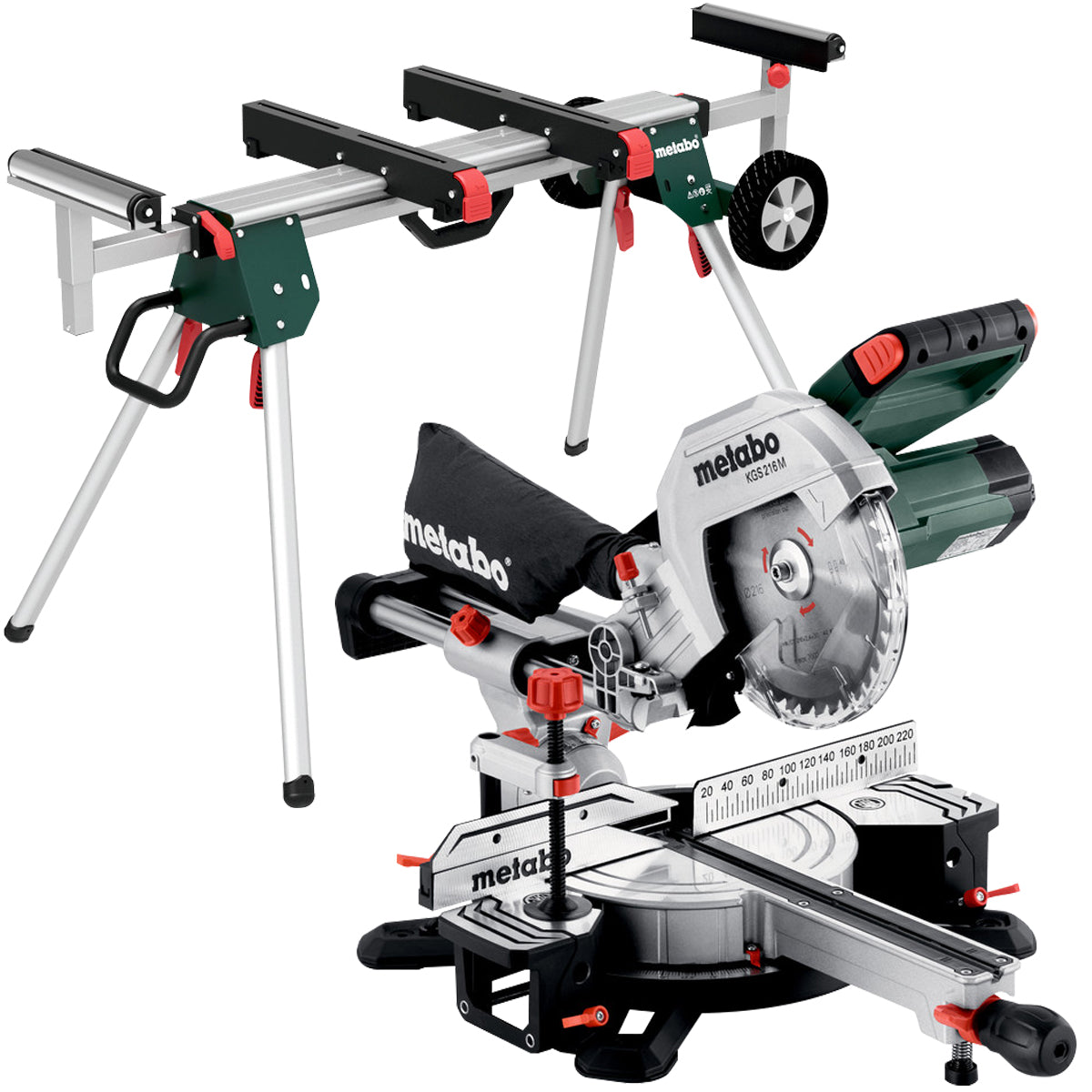 Metabo KGS 216 M 216mm Single Bevel Sliding Mitre Saw 240V/1500W 613216380 with KSU 251 Stand