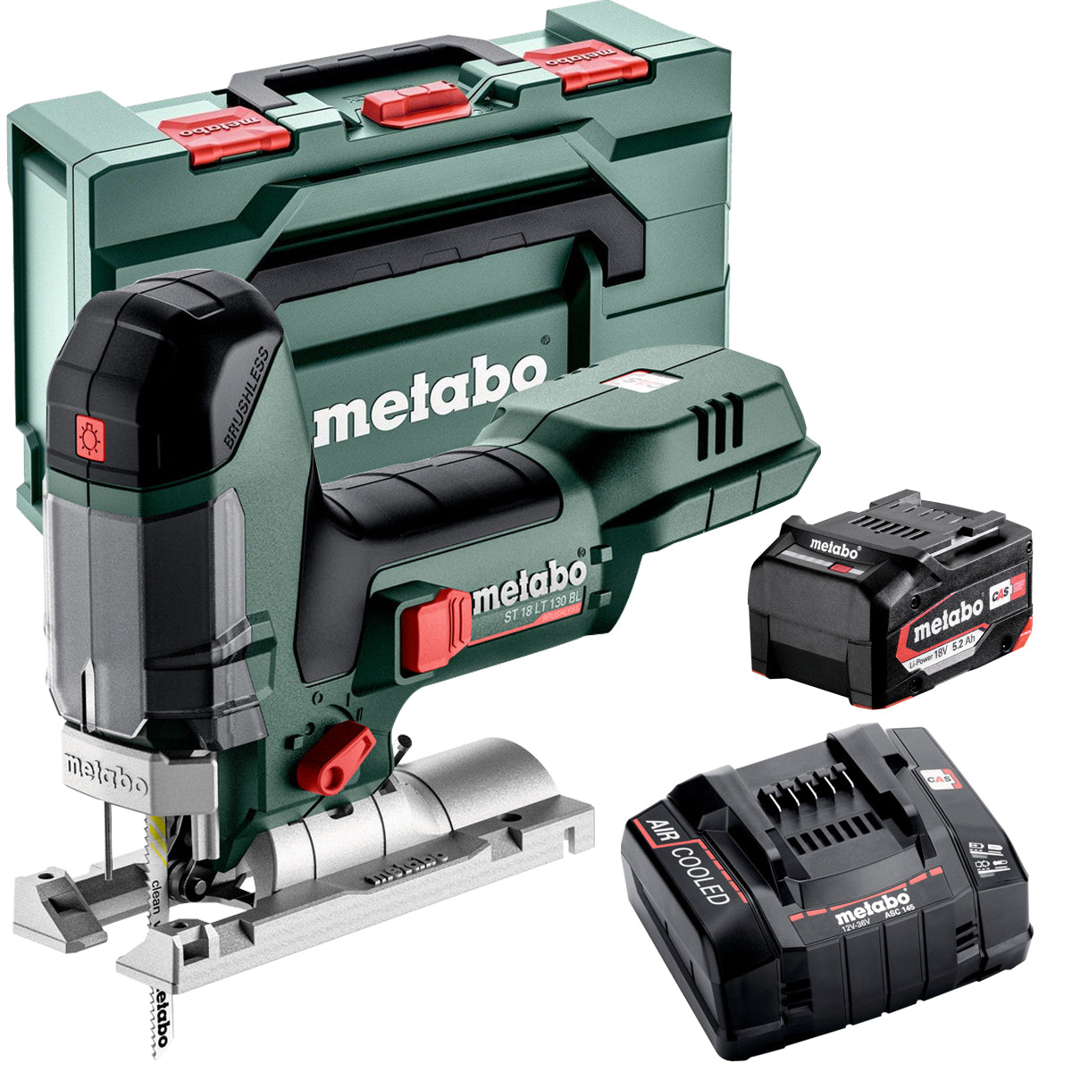 Metabo ST 18 LT 130 BL 18V Brushless Jigsaw with 1 x 5.2Ah Battery Charger & Metabox