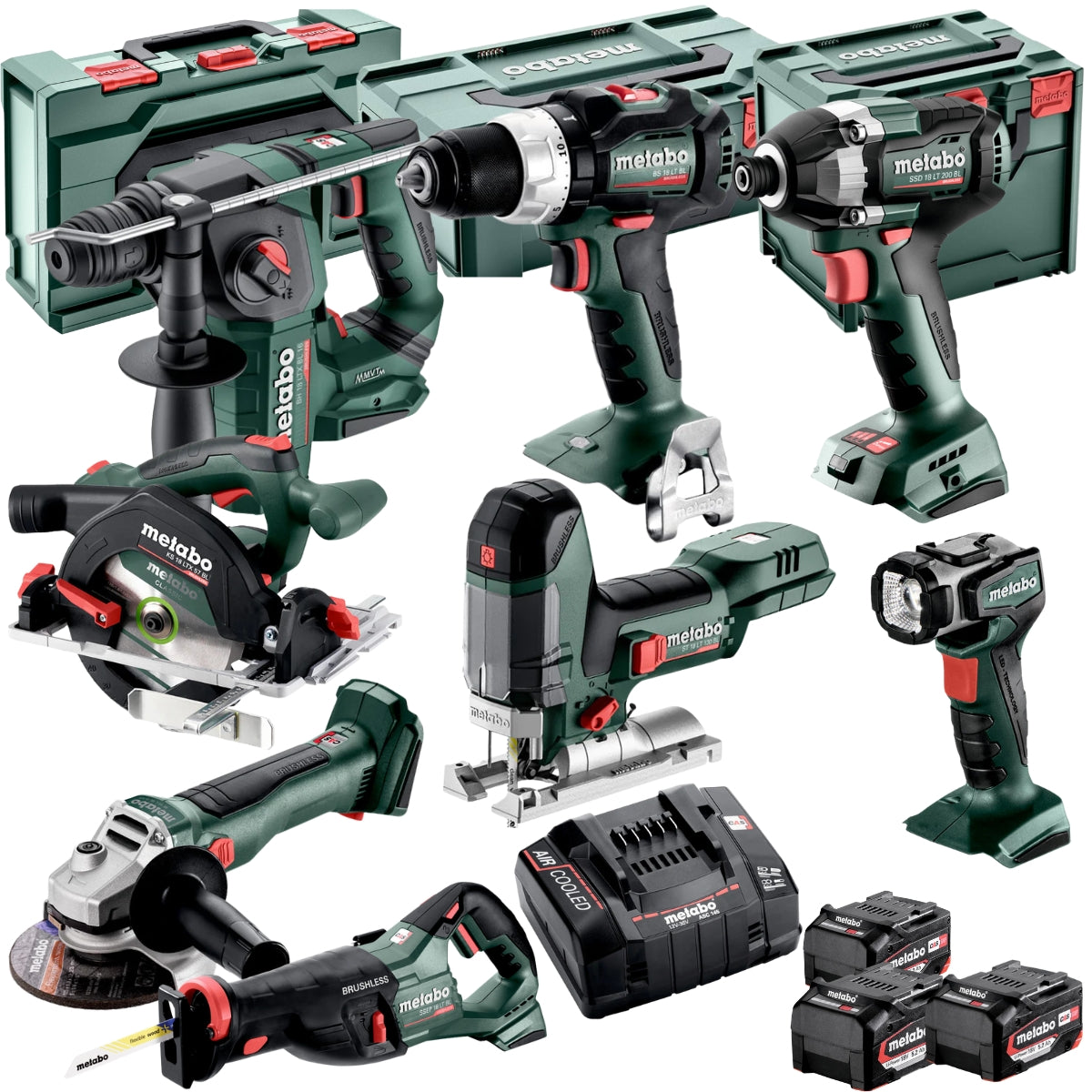 Metabo 18V 8 Piece Brushless Combo Kit with 3 x 5.2Ah Batteries & Charger T4TKIT-17619