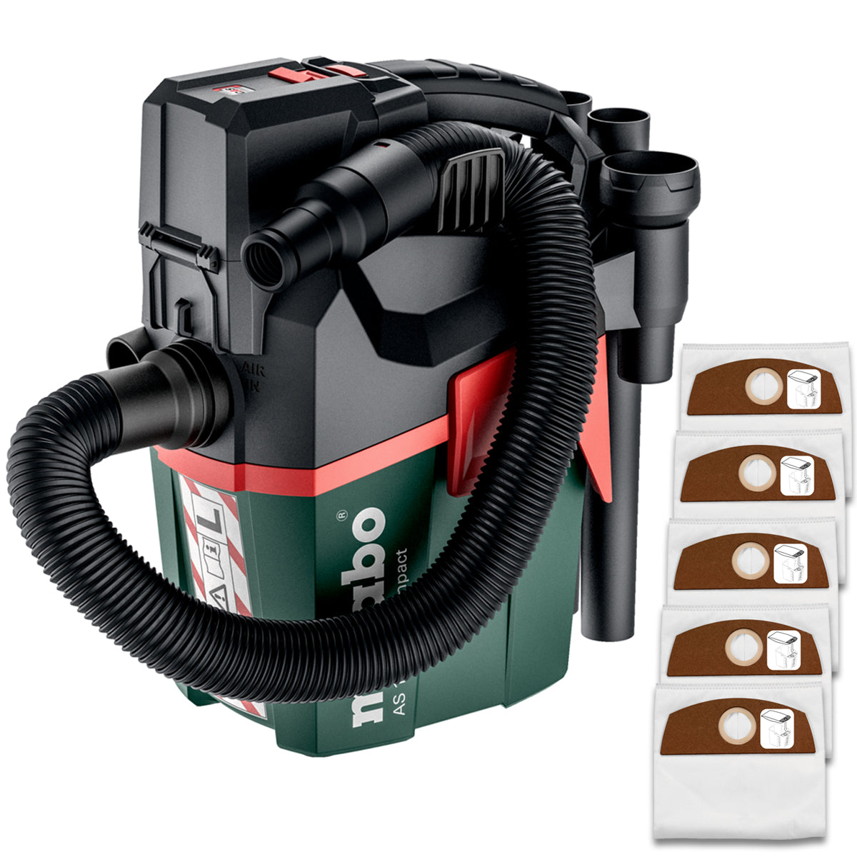 Metabo AS 18 HEPA PC 18V Compact Vacuum Cleaner with 1 x 5.2Ah Battery Charger & 5 Filter Bags