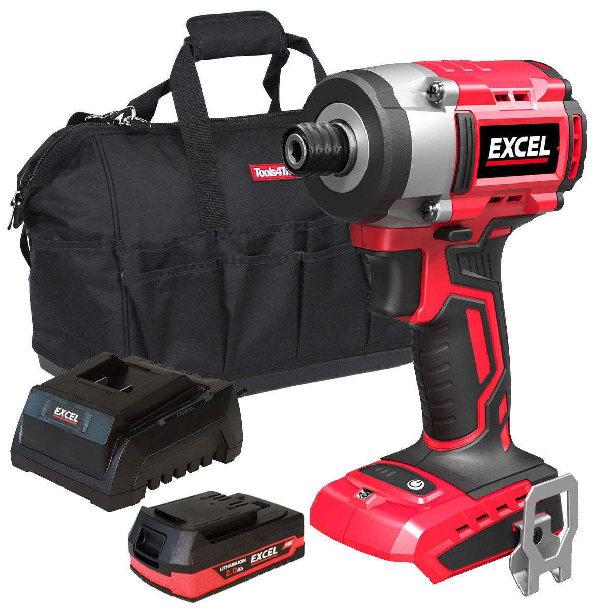 Excel 18V Cordless Brushless Impact Driver with 1 x 2.0Ah Battery Charger & Bag