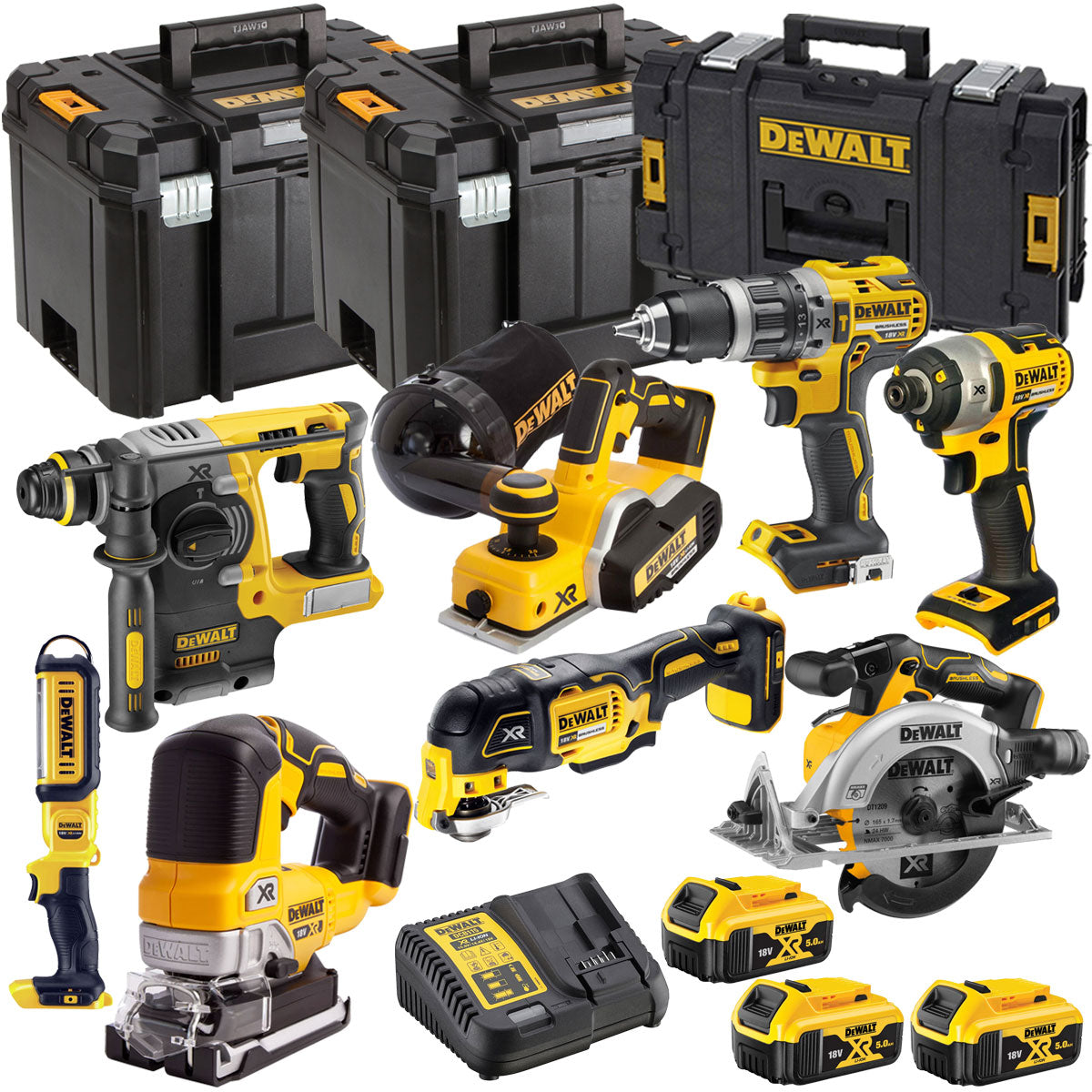 Dewalt DCKT4T8B3 18V Brushless 8 Piece Kit With 3 x 5.0Ah Battery Charger & TStak Tool Storage