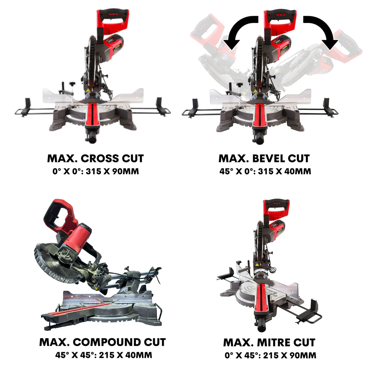 Excel 10" 255mm Sliding Mitre Saw Double Bevel 2000W/240V with Laser & Universal Wheel Stand