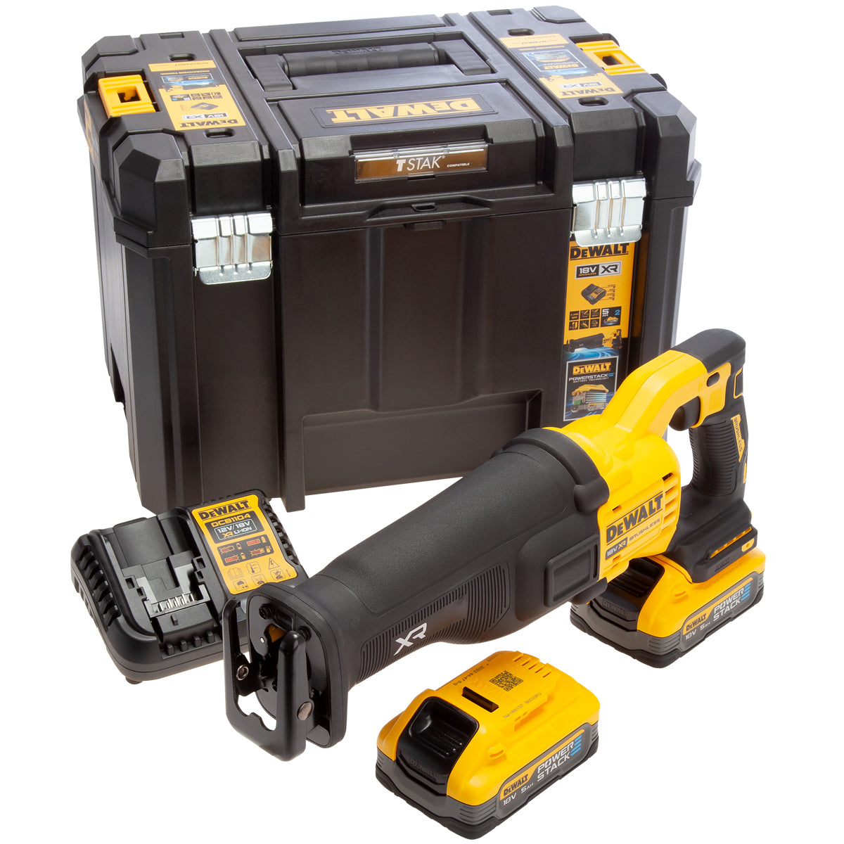 DeWalt DCS386H2T 18V XR Brushless Reciprocating Saw with 2 x 5.0Ah Powerstack Batteries Charger & Case