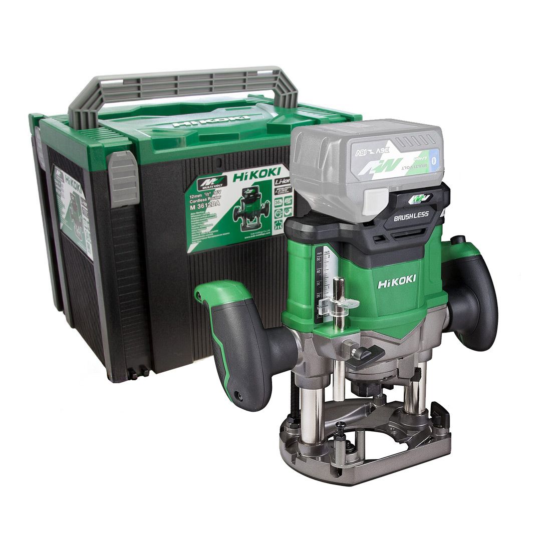 Hikoki M3612DAJ2Z 36V Brushless 1/2" Plunge Router with 12 Piece Cutter Set