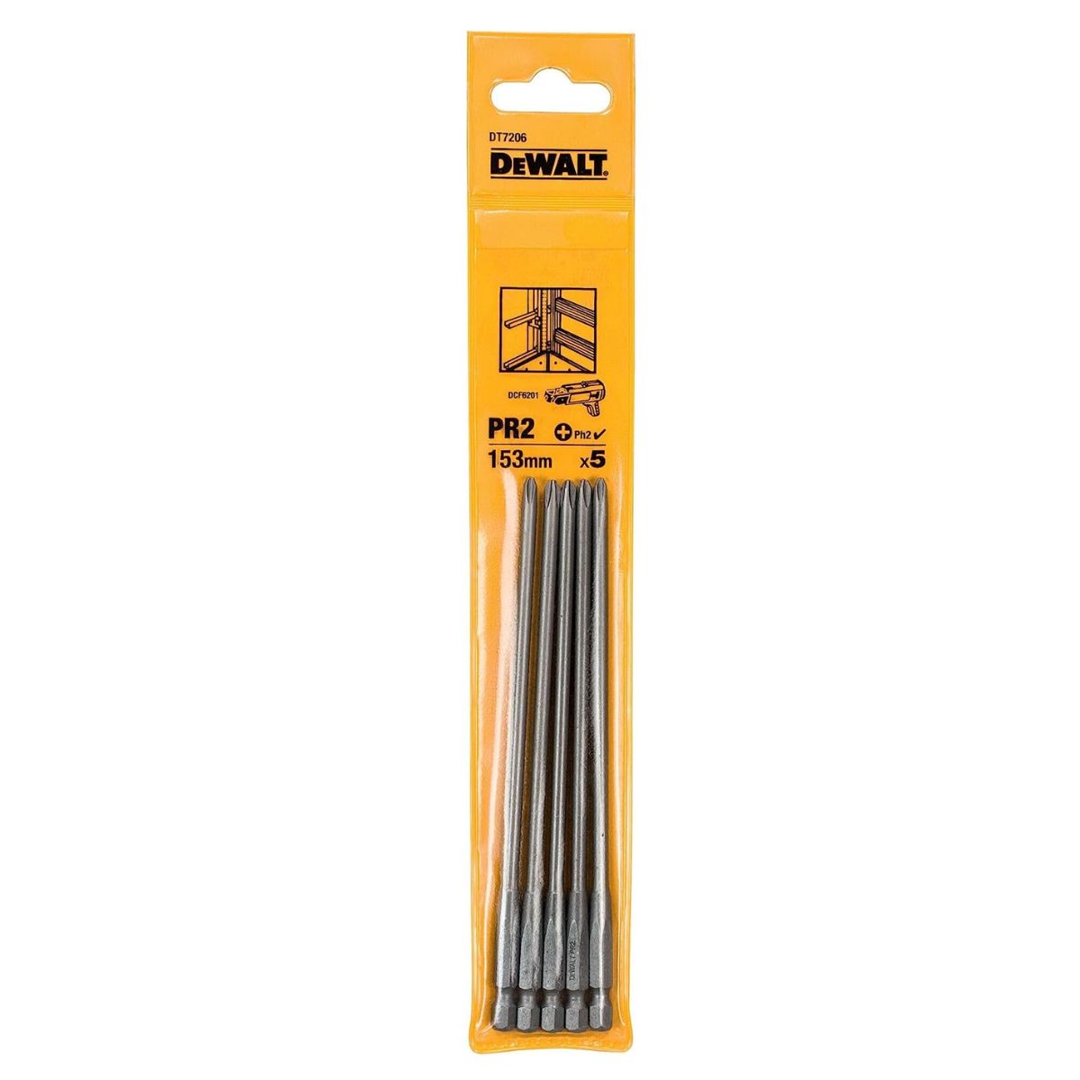 DeWalt 153mm PR2 Drywall Screwdriver Bits Pack of 5 - DT7206-QZ