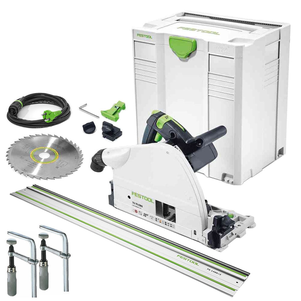 Festool TS 75 EBQ-Plus 230V GB Circular Plunge Cut Saw - 576114 With Guide Rail & Clamp