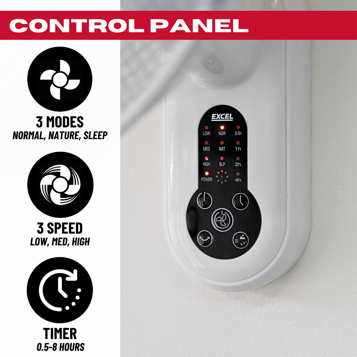 Excel 16" Wall Mount Fan with Remote Control - White