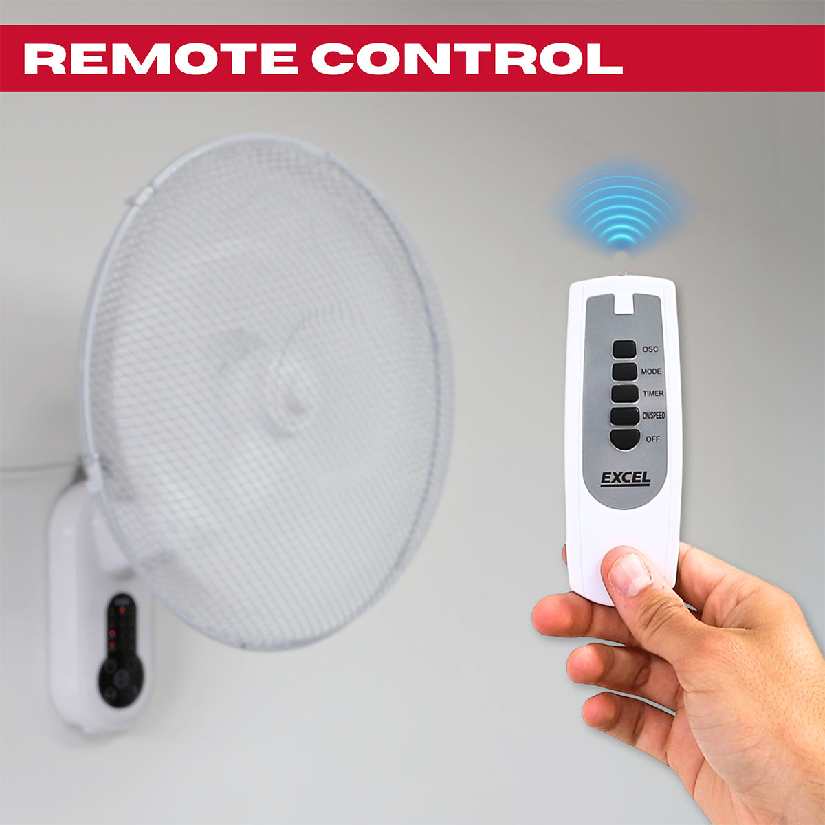 Excel 16" Wall Mount Fan with Remote Control - White