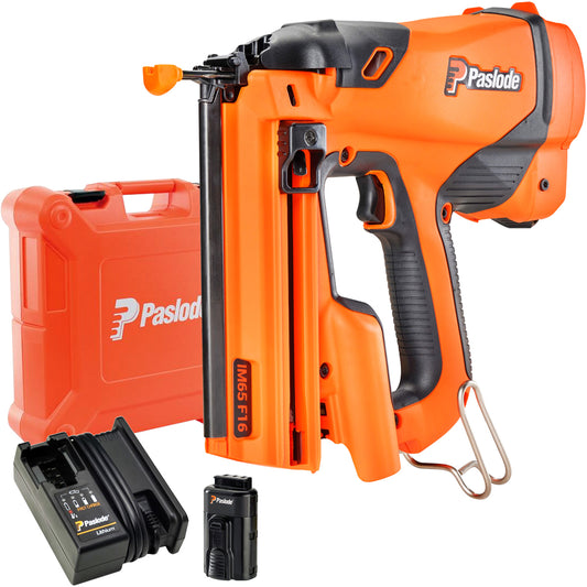 Paslode IM65 F16 Second Fix Straight Finishing Nail Gun With 1 x 2.1Ah Battery, Charger & Case